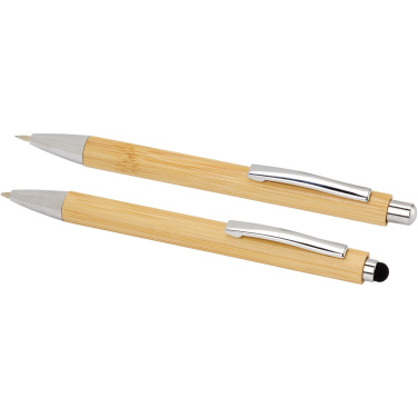 Logo trade promotional giveaways picture of: Oblys bamboo ballpoint pen and mechanical pencil set (black ink)