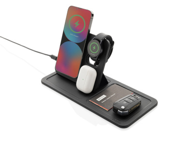 Logotrade promotional products photo of: Swiss Peak 3 in 1 RCS recycled PU wireless charger desk tray
