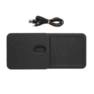 Logotrade promotional item image of: Swiss Peak 3 in 1 RCS recycled PU wireless charger desk tray