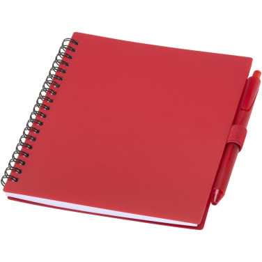 Logo trade promotional merchandise photo of: Niove recycled plastic soft cover notebook and ballpoint pen set (blue ink)
