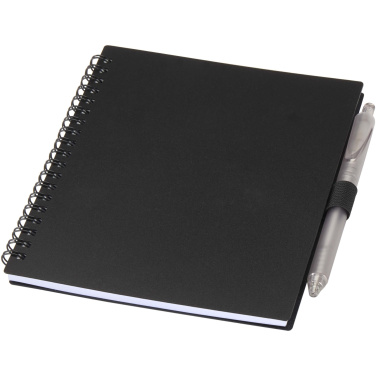 Logo trade promotional gifts picture of: Niove recycled plastic soft cover notebook and ballpoint pen set (blue ink)