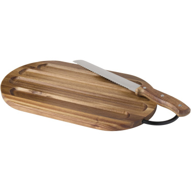 Logo trade promotional gifts picture of: Prestige acacia wood chopping board with bread knife