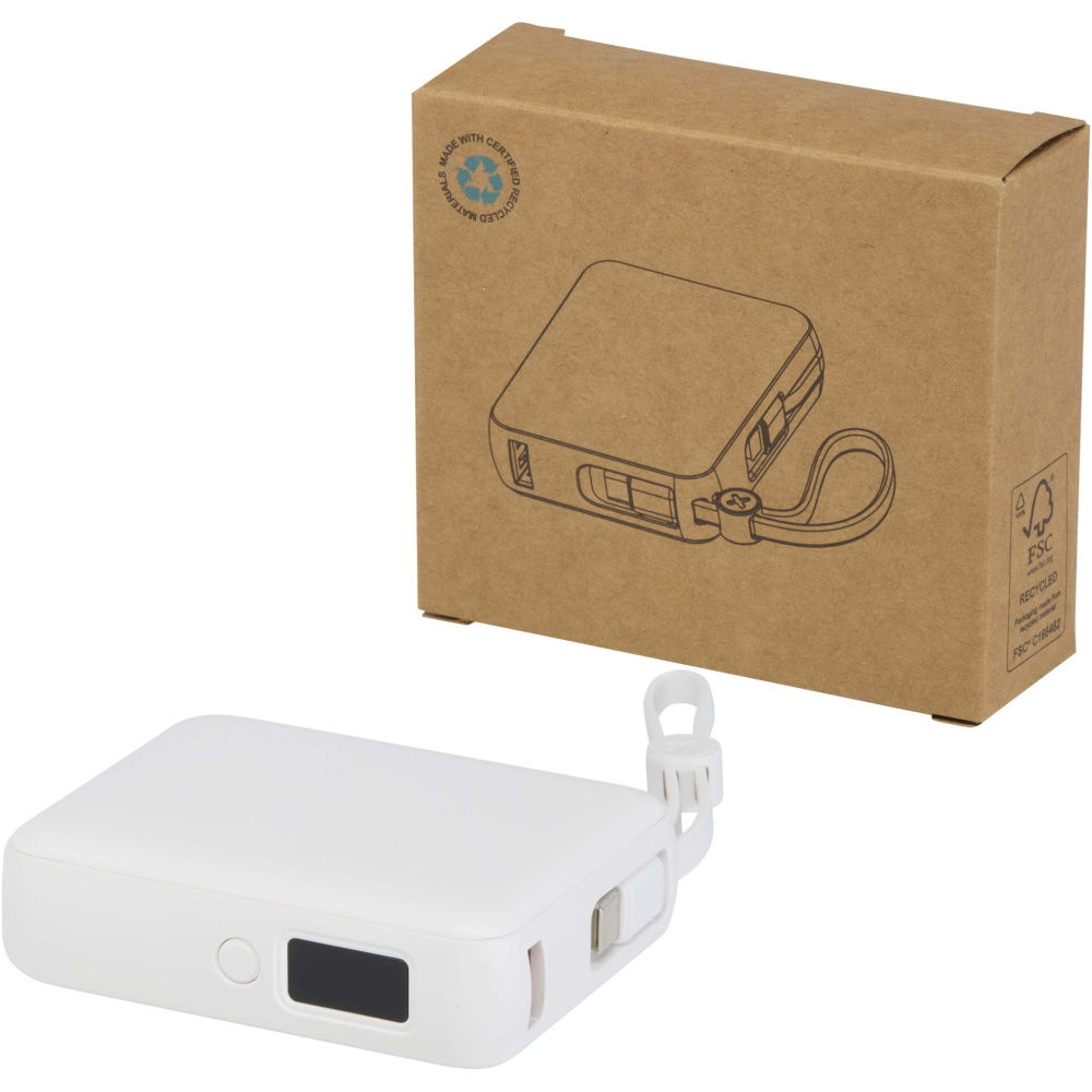 Logo trade promotional products picture of: Acrux 10.000 mAh 35W tablet power bank with built in Type-C cable - made from recycled plastic