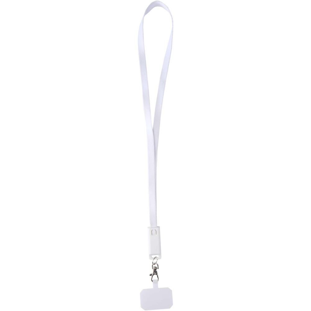 Logo trade promotional merchandise picture of: Franz recycled plastic smartphone lanyard with built-in data sync and 65W fast charge 5-in-1 cable