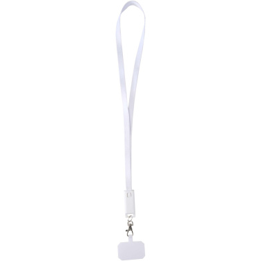 Logo trade business gift photo of: Franz recycled plastic smartphone lanyard with built-in data sync and 65W fast charge 5-in-1 cable
