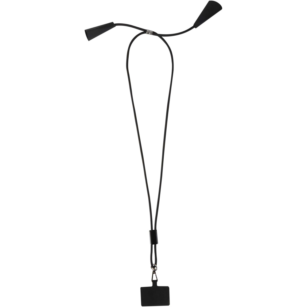 Logotrade promotional giveaway image of: Funi recycled plastic smartphone lanyard with built-in data sync and 100W fast charge 5-in-1 cable