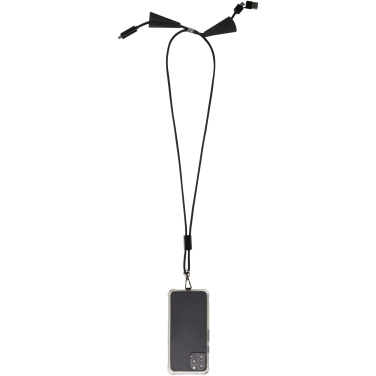 Logotrade promotional product image of: Funi recycled plastic smartphone lanyard with built-in data sync and 100W fast charge 5-in-1 cable