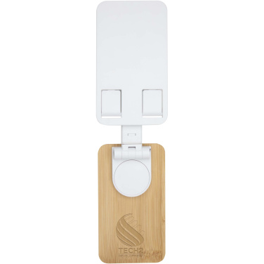 Logo trade promotional items image of: Alfirk recycled plastic foldeable desk phone stand with bamboo details