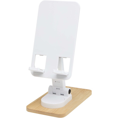 Logo trade business gift photo of: Alfirk recycled plastic foldeable desk phone stand with bamboo details