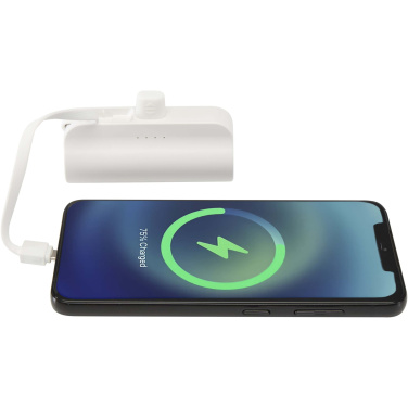 Logo trade promotional products image of: Alnair 5000 mAh 10W recycled plastic Type-C power bank with built-in flip stand and 2-in-1 cable