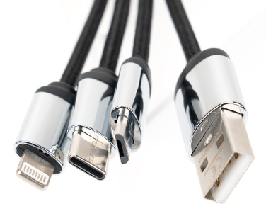 Logo trade promotional giveaway photo of: 4-in-1 cable with elighted logo in a wooden casing