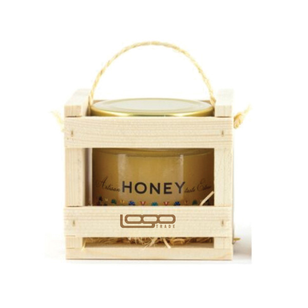 Logo trade advertising products image of: ##Flower honey in a wooden box, 300 ml with custom design