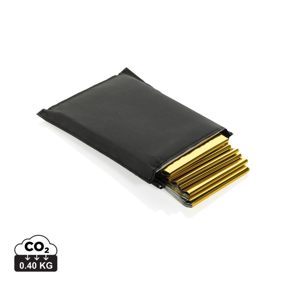 Logo trade promotional giveaways image of: Solra emergency blanket in RCS recycled RPET pouch