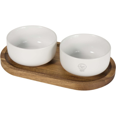 Logo trade promotional product photo of: Noa wooden tray and ceramic serving bowls set