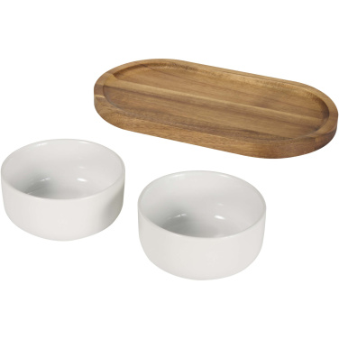 Logo trade corporate gifts picture of: Noa wooden tray and ceramic serving bowls set