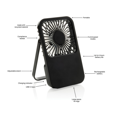 Logo trade promotional gifts image of: Aervina RCS recycled plastic re-chargeable desk fan