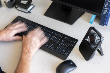 Logo trade promotional giveaways picture of: Aervina RCS recycled plastic re-chargeable desk fan