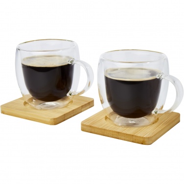 Logotrade firmakingituse foto: Manti 2-osaline 250 ml topeltseinaga klaasist tass bambusest alusega 
