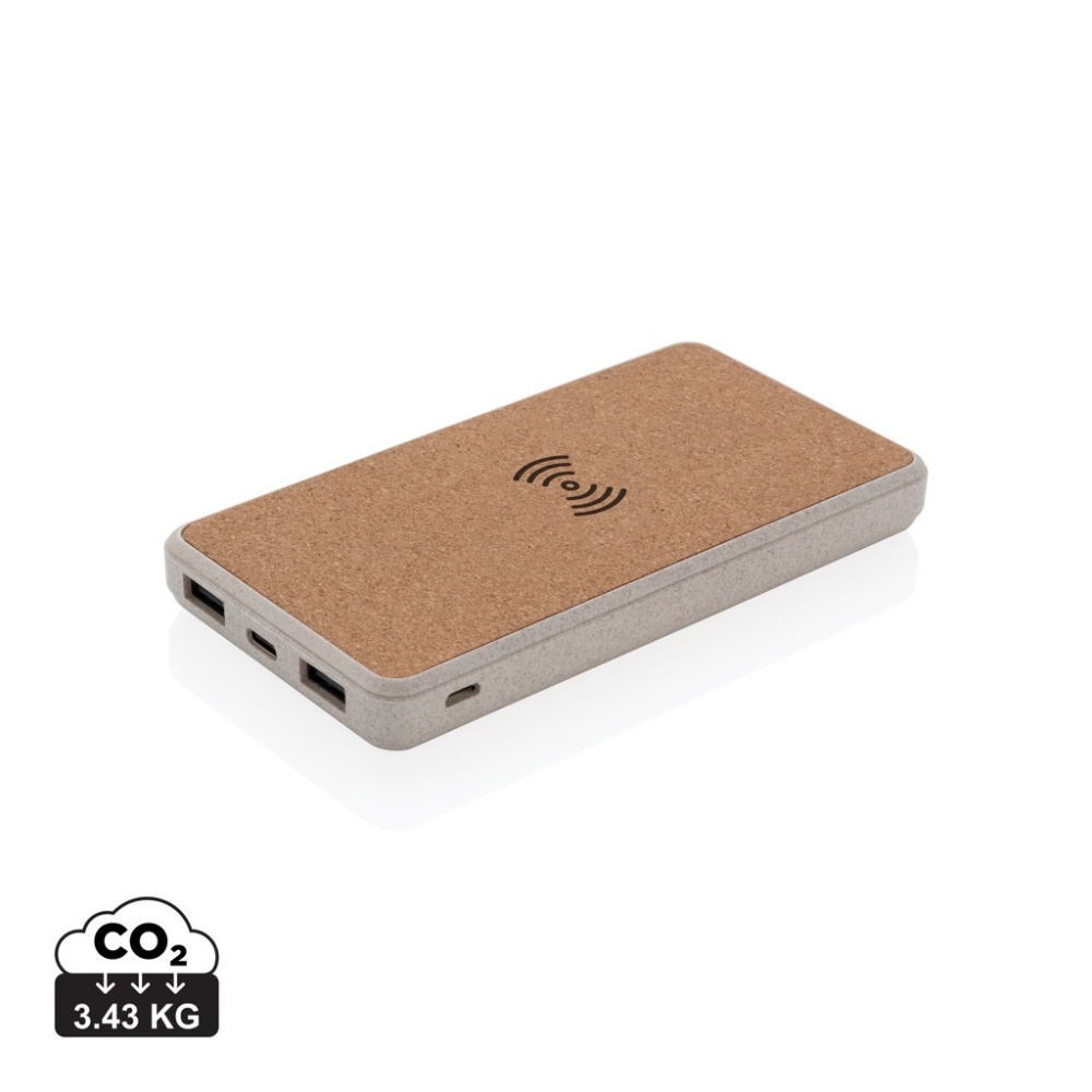 Logo trade firmakingituse pilt: Korgi- ja nisukõrrega 8000 mAh 5W juhtmevaba akupank