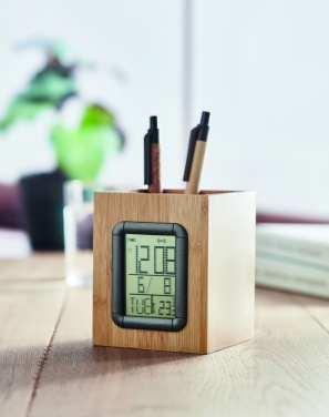 Logotrade firmakingid pilt: Bambusest pliiatsihoidja ja LCD kell