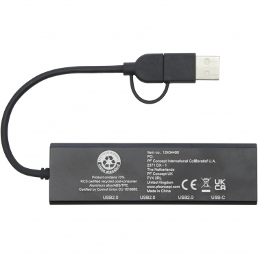 Logo trade mainoslahjat tuotekuva: Rise RCS-kierrätetystä alumiinista valmistettu USB 2.0 -keskitin