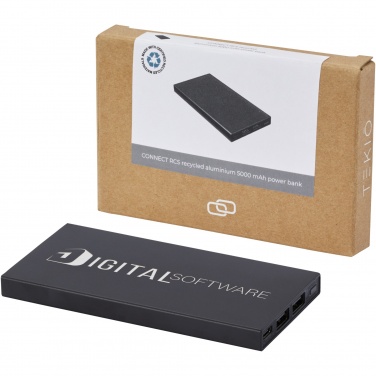 Logo trade mainoslahja ja liikelahja tuotekuva: Connect 5 000 mAh:n varavirtalähde RCS-kierrätetystä alumiinista 