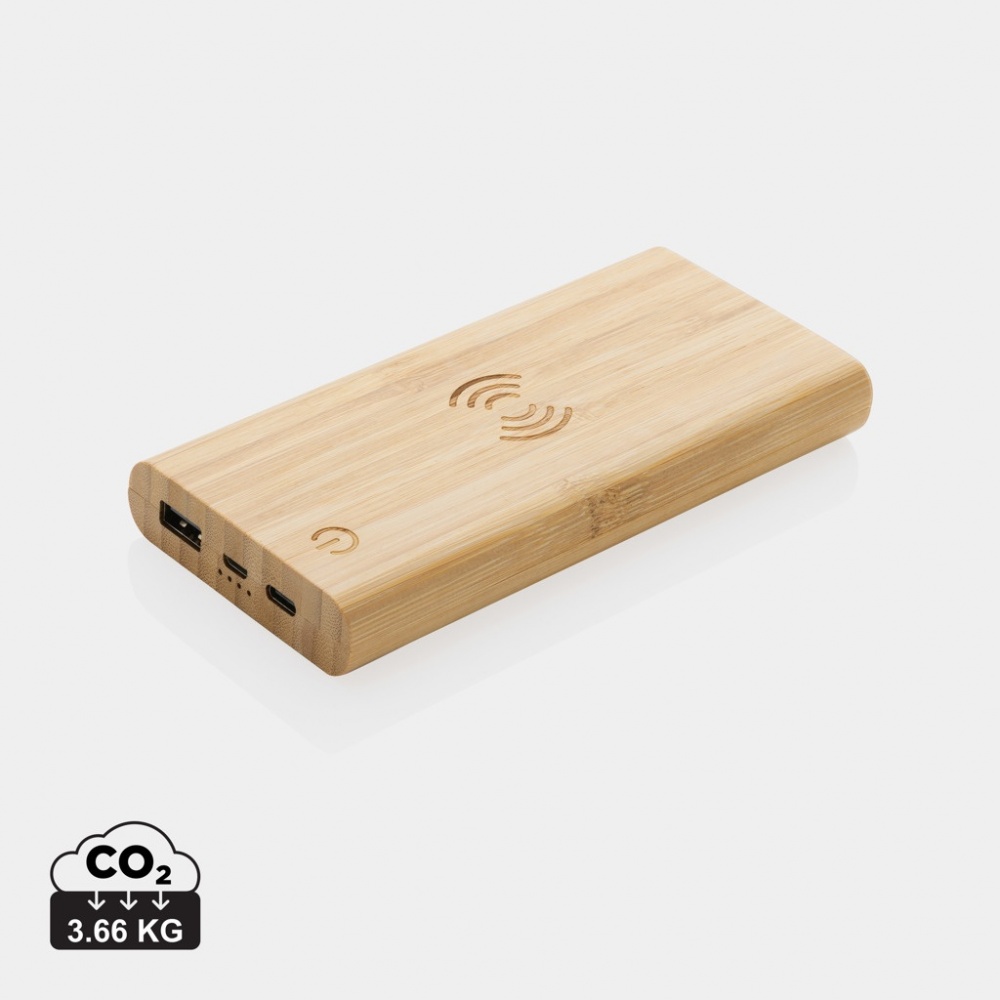 Logo trade mainostuote kuva: 8000 mAh varavirtalähde bambusta