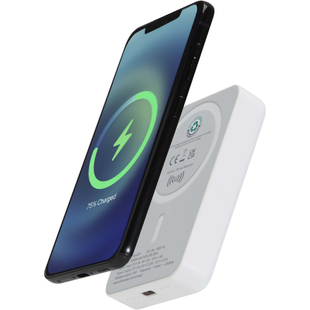 Logotrade reklaminės dovanos nuotrauka: „Acrab“ 10 000 mAh 15 W magnetinė belaidė išorinė baterija su 20 W PD – pagaminta iš perdirbto plastiko