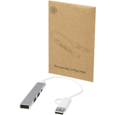 Logotrade firminės dovanos nuotrauka: „Alkaid“ 4 prievadų perdirbto aliuminio USB-A ir C tipo šakotuvas su dviguba įvestimi