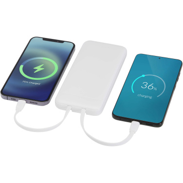 Logotrade reklaminiai produktai nuotrauka: „Adhil“ 10 000 mAh 10 W perdirbto plastiko išorinė baterija su 2 integruotais laidais