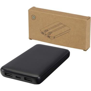 Logotrade verslo dovanos nuotrauka: „Adhil“ 10 000 mAh 10 W perdirbto plastiko išorinė baterija su 2 integruotais laidais