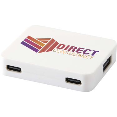 Логотрейд pекламные cувениры картинка: Gaia 4-портовый USB-концентратор с выходом USB-A и Type-C и двойным входом — изготовлен из переработанного пластика
