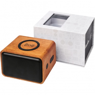 Logotrade profilprodukter bild: Wooden 3 W högtalare med trådlös laddningsplatta