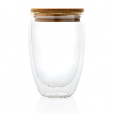 Logotrade profilprodukter bild: Dubbelväggigt borosilikatglas med bambulock, 350ml