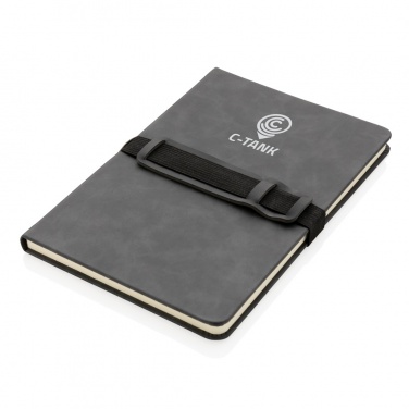 Logotrade kampanjprodukter bild: A5 hardcover PU anteckningsbok med mobil och-pennhållare