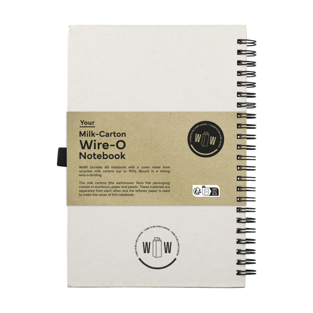 Logotrade reklamprodukter bild: Mjölkkartong Wire-O-papper Notebook A5