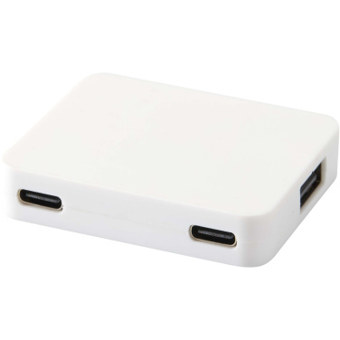 Logotrade presentreklam bild: Gaia 4-portars USB-hubb med USB-A- och Typ-C-utgång och dubbla ingångar – tillverkad av återvunnen plast
