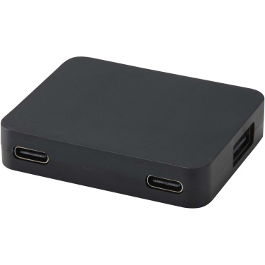 Logotrade presentreklam bild: Gaia 4-portars USB-hubb med USB-A- och Typ-C-utgång och dubbla ingångar – tillverkad av återvunnen plast