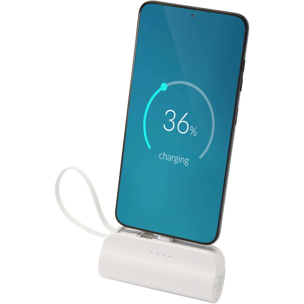 Logotrade presentreklam bild: Alnair 5 000 mAh 10 W Type-C powerbank av återvunnen plast med inbyggt flipstativ och 2-i-1-kabel