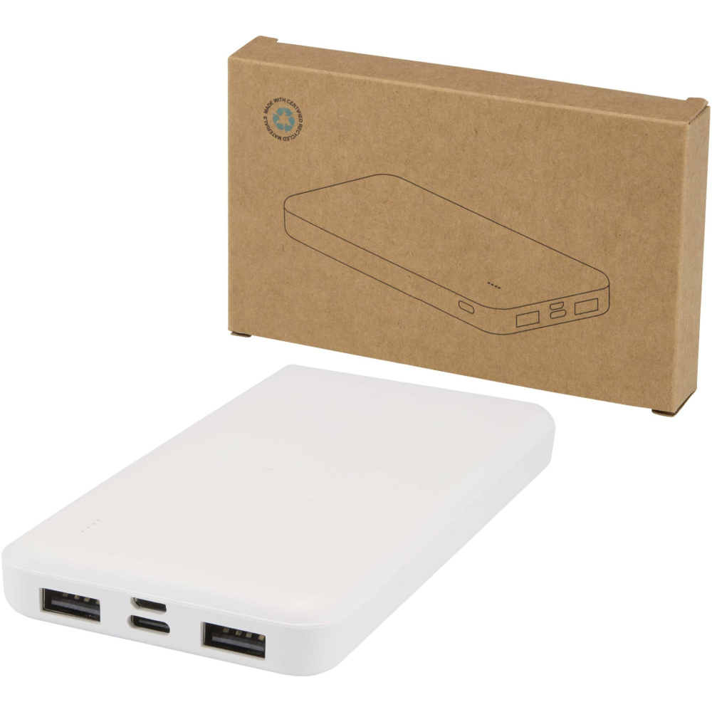Logotrade reklamprodukter bild: Intan 10 000 mAh 10 W powerbank av återvunnen plast